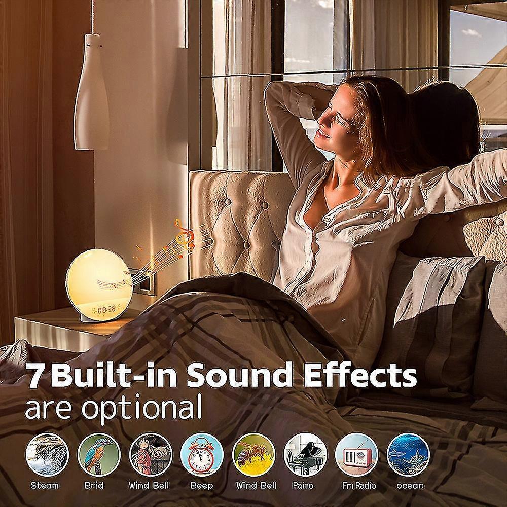 Sveglia Con Luce Alba VOGHERB - 20 Livelli Luminosit&agrave;, 14 Colori, 8 Suoni Naturali E Radio FM