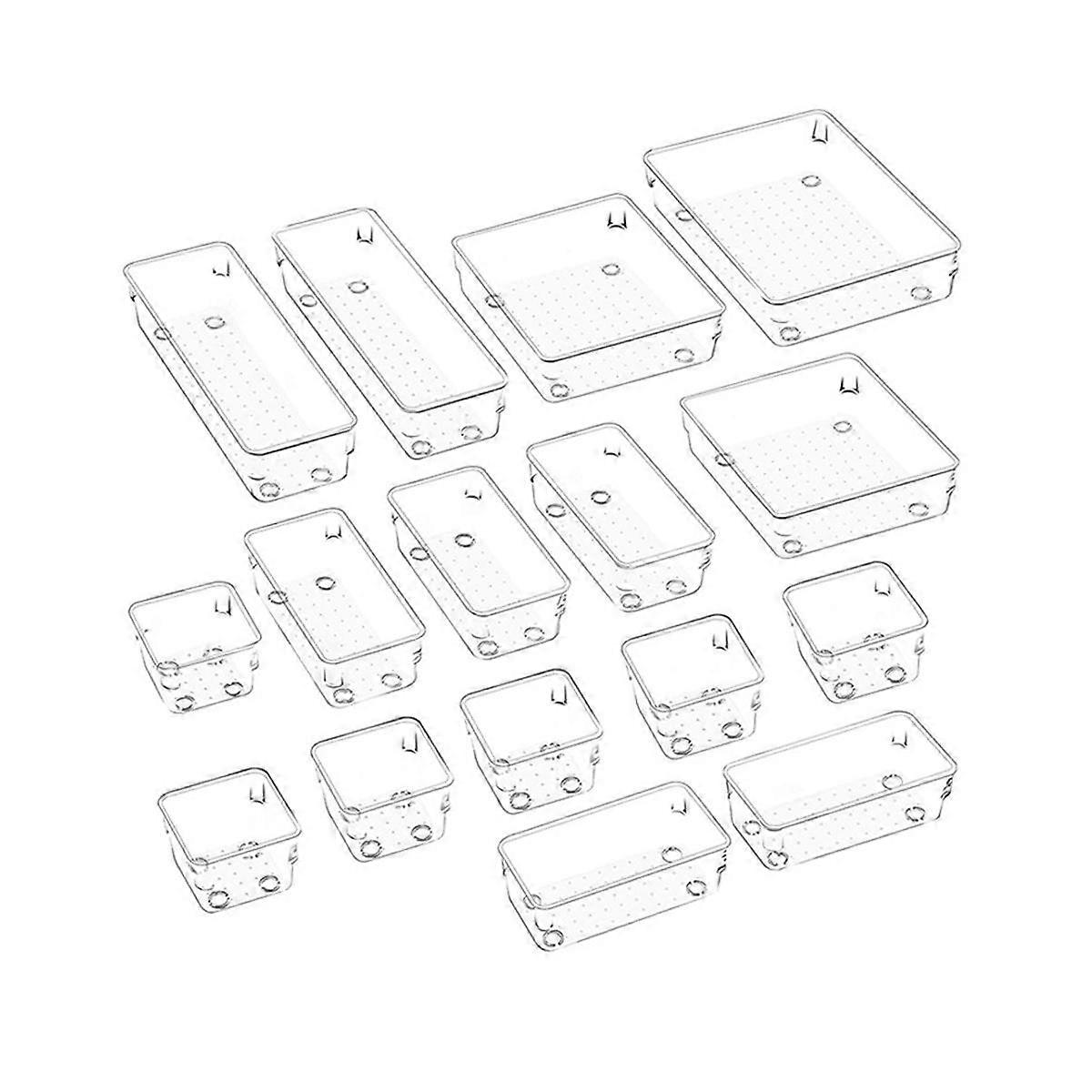 16 PCS Clear Plastic Drawer Organizer Set, Non-/Crack Bathroom Vanity Drawer Organizer Trays Divide
