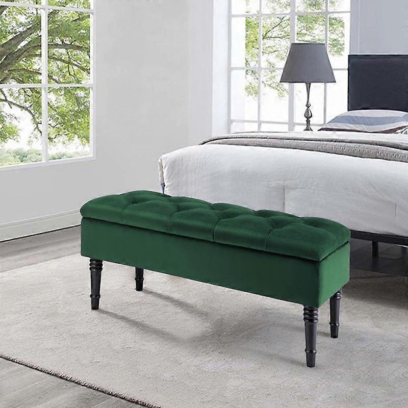 Green Buttoned Velvet Storage Bench