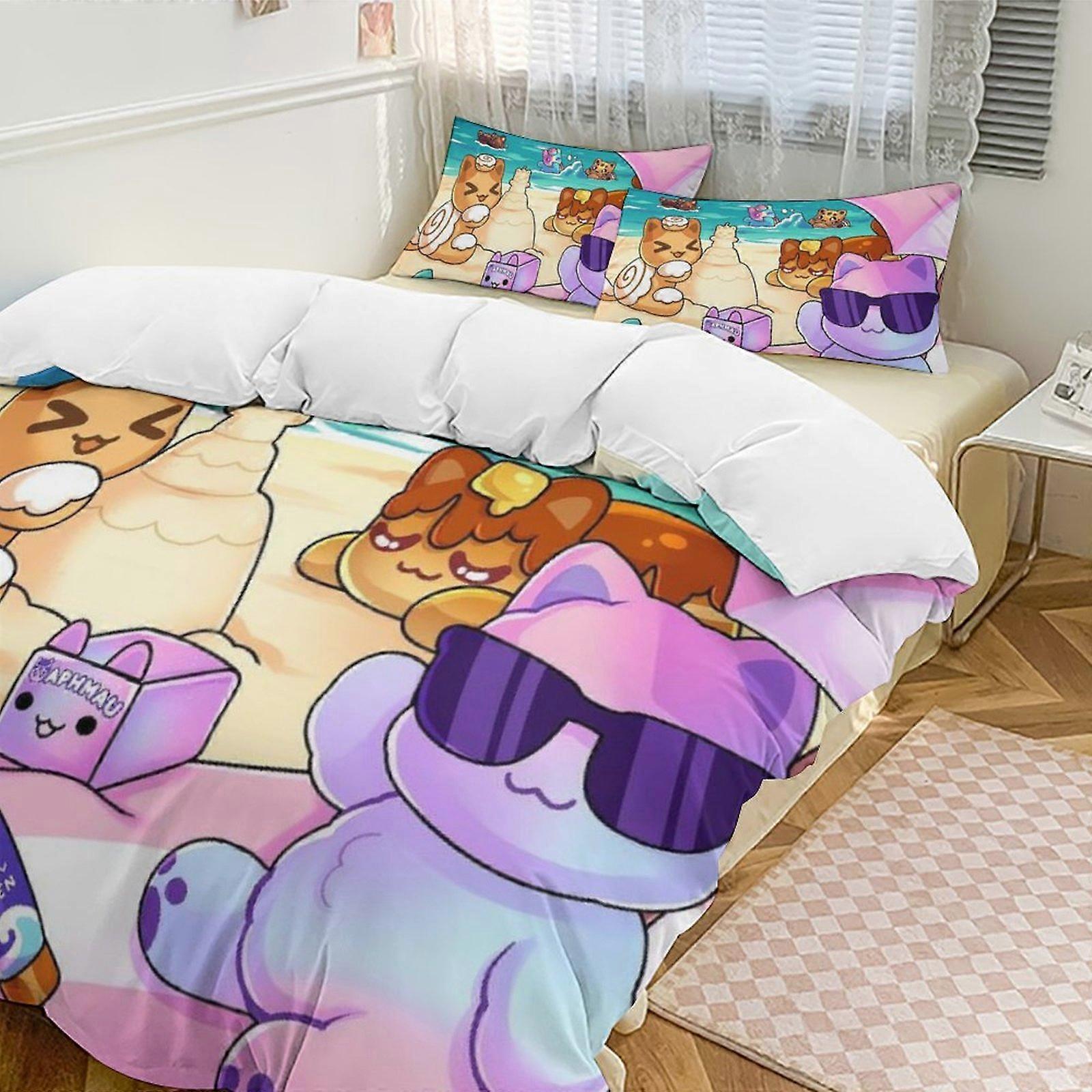 v4 Aphmau 2 Capa de Edredom de Cama Microfibra Conjuntos de Cama Conjuntos de Edredom Leve de 3 Peças, 1 Capa de Edredom e 2 Fronhas para Crianças aa4