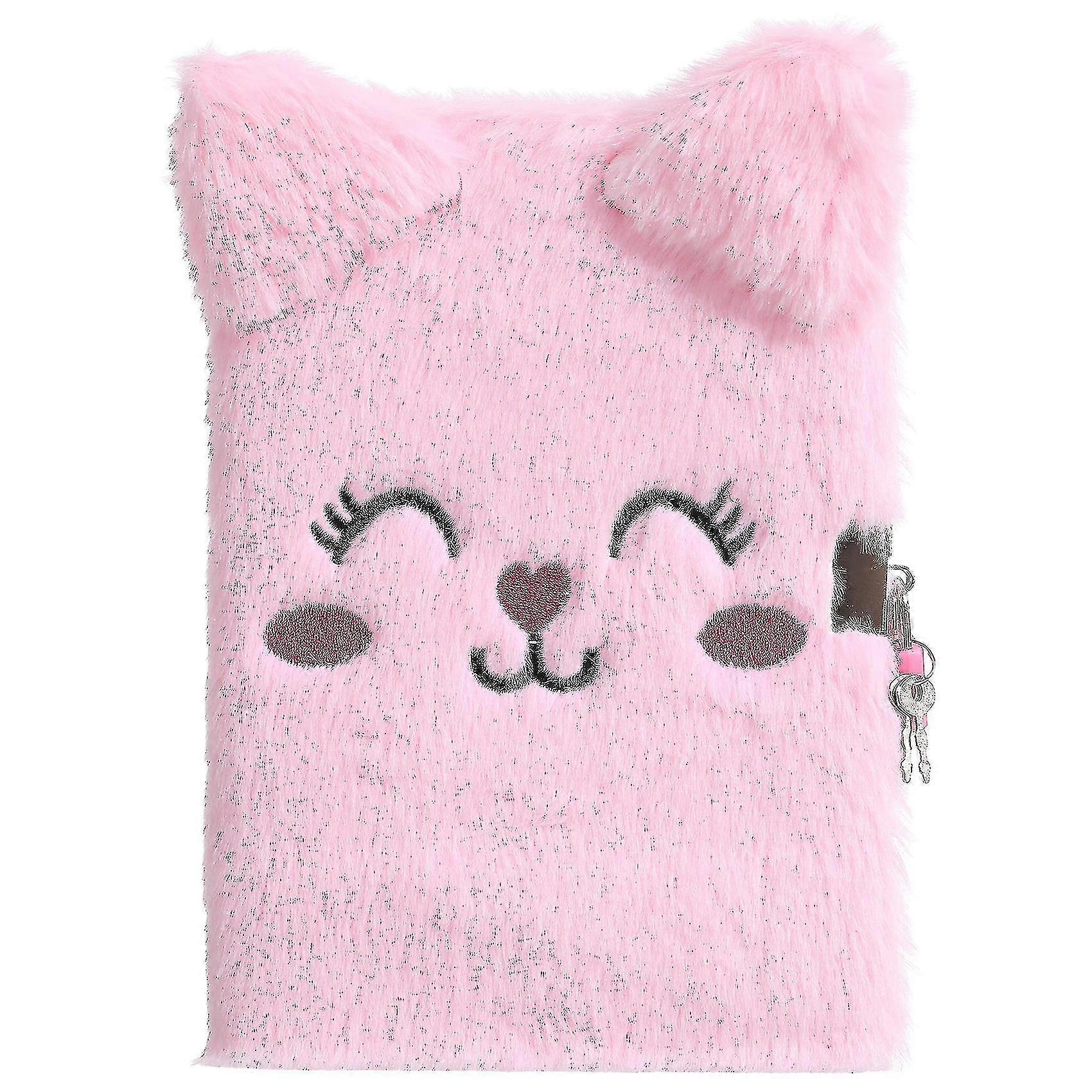 Cute Cat Face Plush Diary With Lock And Key, A5 Lined Hardcover Secret Notebook Locking Journal Writ szkydv