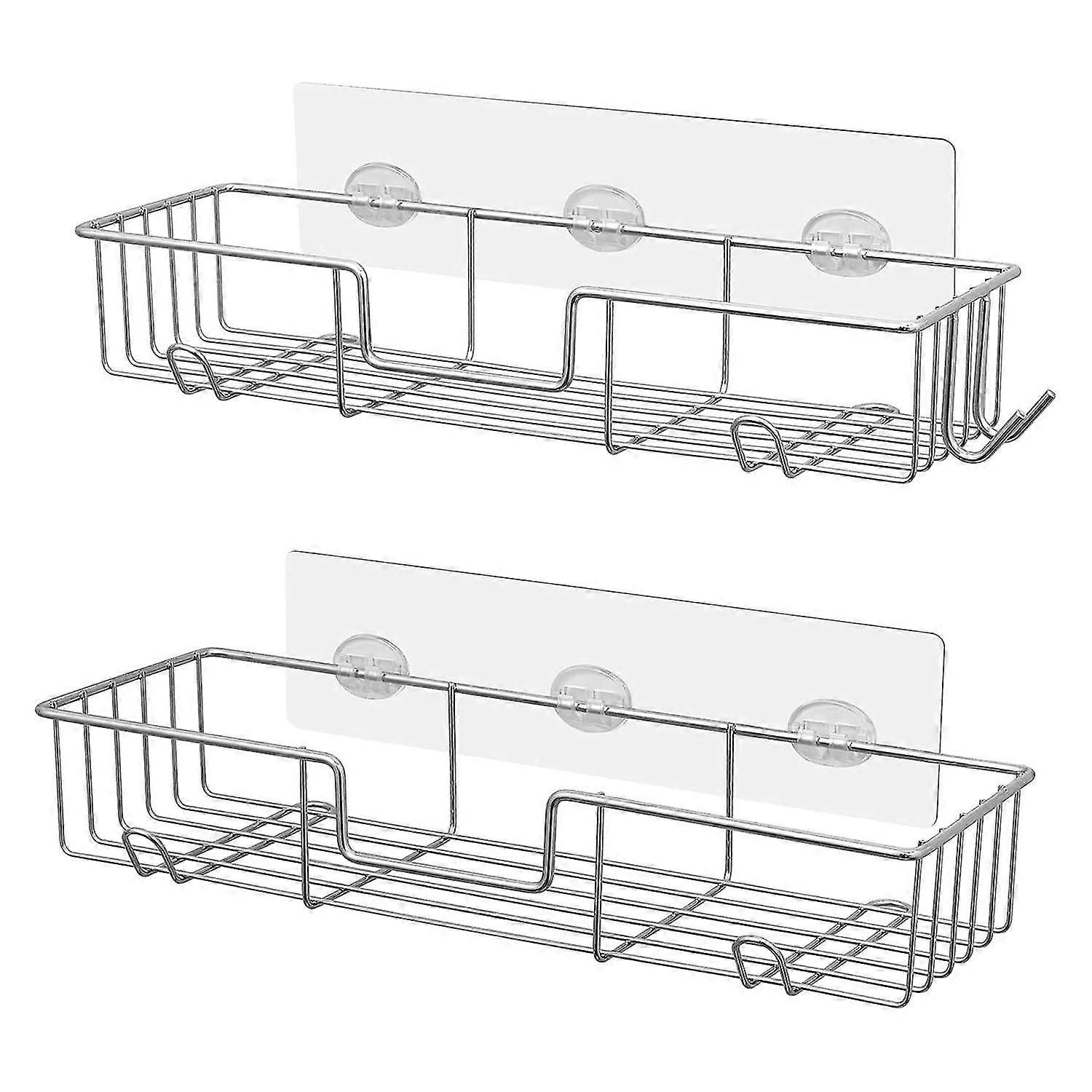 Shower Caddy Shelf With Hooks,no Drilling Adhesive Shower Shelf For Bathroom Storage,rustproof Show