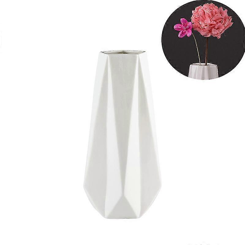 Remache Jarrón moderno de gres angular, 18,5cm de altura, blanco