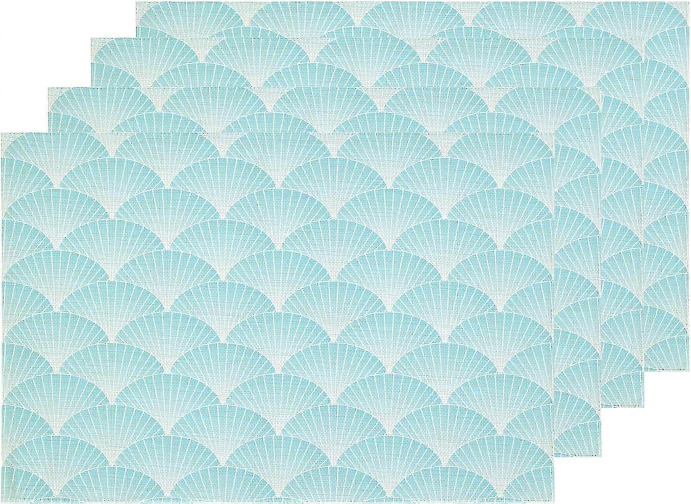 Blue Japanese Sea Placemats, Waves Abstract Scales Table Mat Linen Burlap Washable Double-Deck Heat Insulation for Dining Table Kitchen Table Set of 4