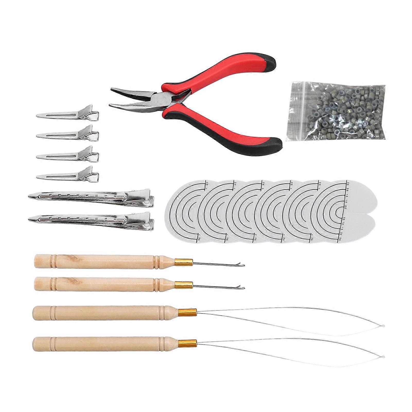 Hair Extension Tool Kit Silicone Ring Hair Extension Pliers Micro Pulling Hook Needle Loop Threader and Micro Link Tool Kit
