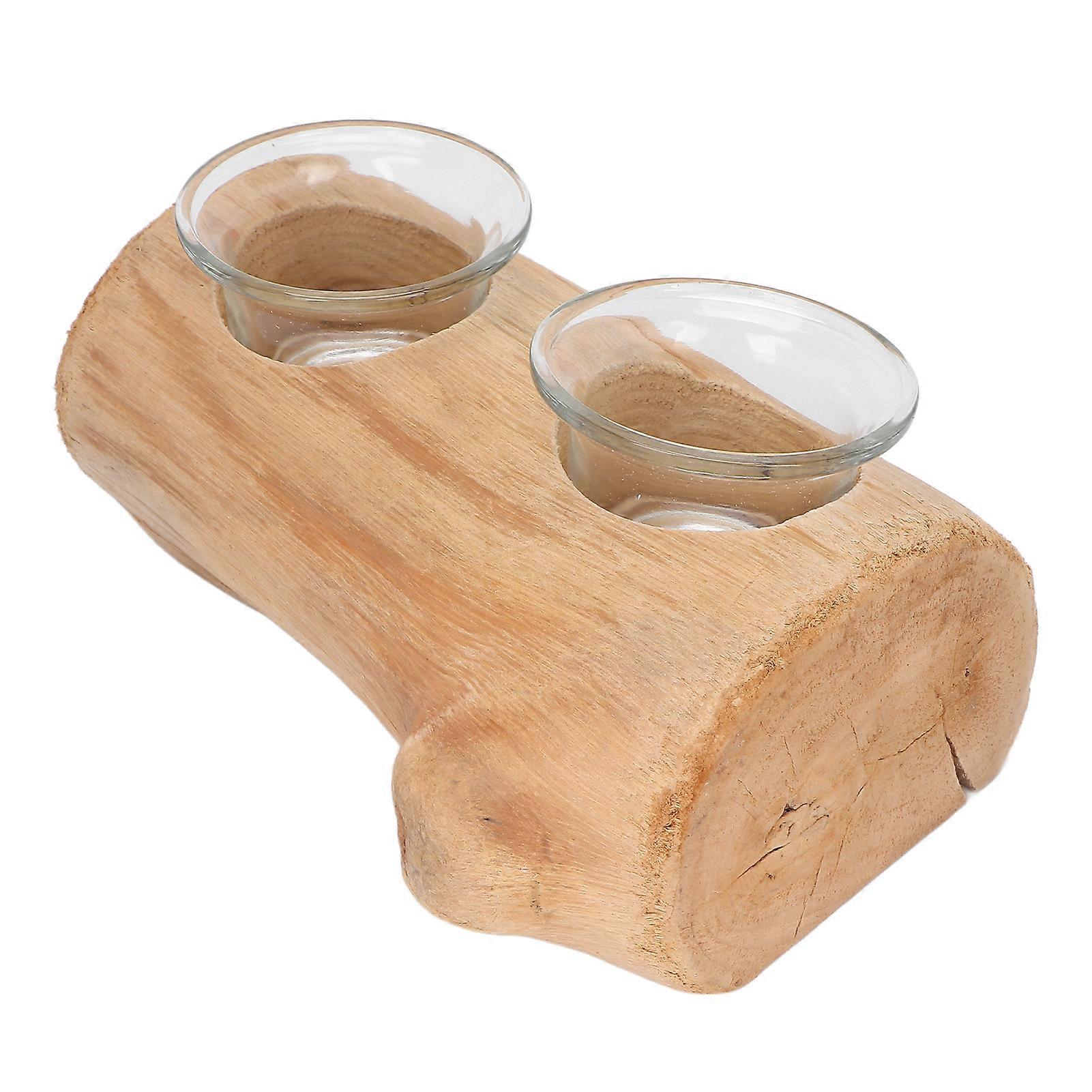 2 Hole Wooden Candle Holder Pastoral Style Simple Elegant Christmas Candleholder Dining Table Decoration