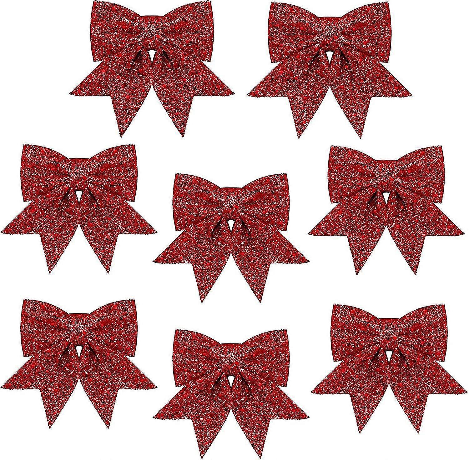 8pcs Glitter Red Wreaths Christmas Bows