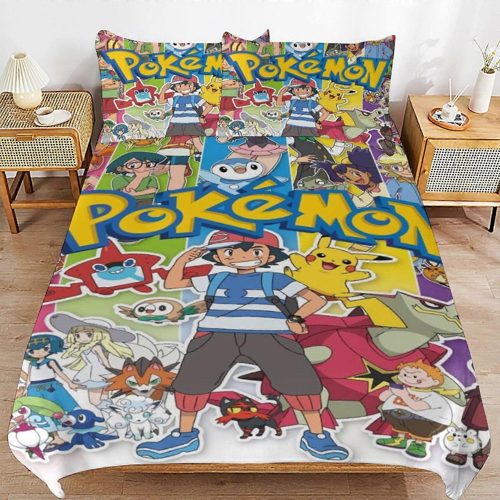 Bedding set MV135 Pi-ka-chu Bed Duvet Cover Microfiber Bedding Sets 3D Printed Lightweight 3 Piece Comforter Sets YF135
