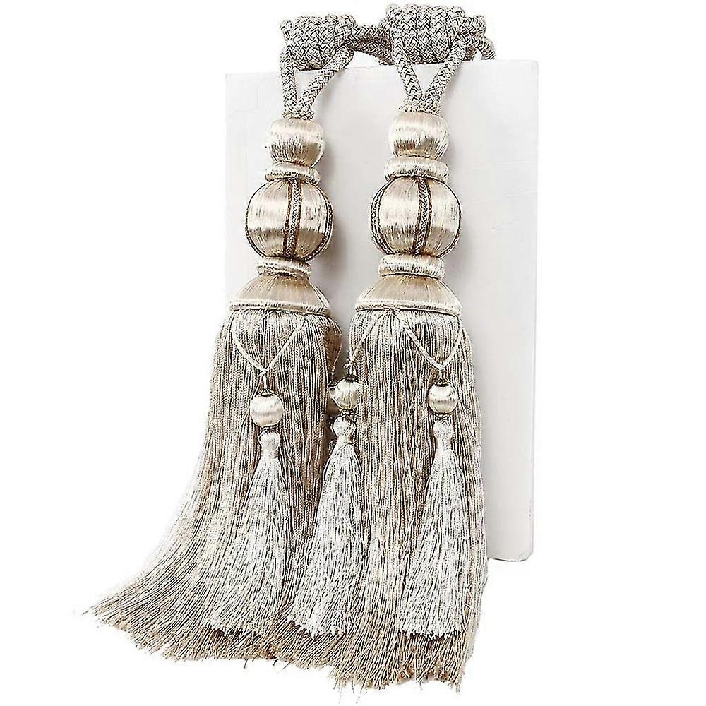 Beige 2Pcs Lantern Single Hanging Ball Tassels Curtains Buckle Sling Binding Lantern Tiebacks Handcrafted Braided Buckle Drapery Curtain Holdbacks Win