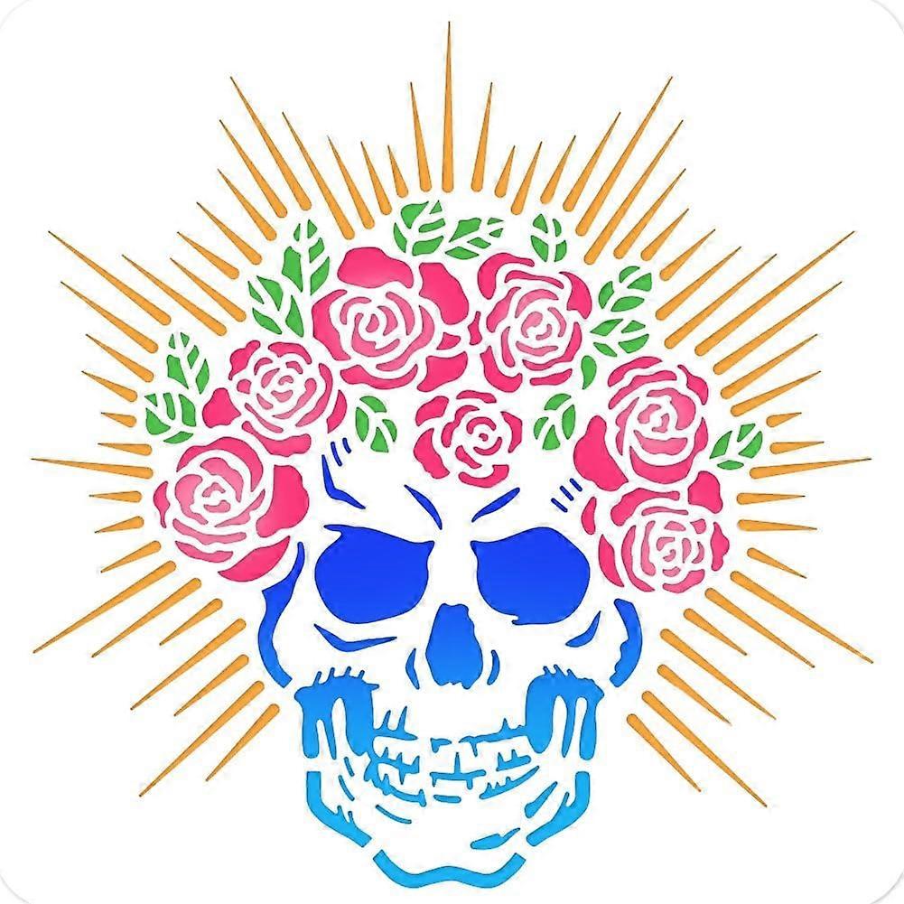 Skull Painting Stencil 11.81x11.81 Inch Reusable DIY Art and Craft Stencils Hollow Out Drawing Painting Template for Painting on Wood Fabric Paper Wal