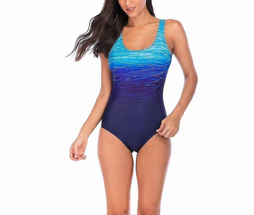 Dames Eendelig Water Ripple Gradient Backless Bikini Badpak BLAUW 2XL