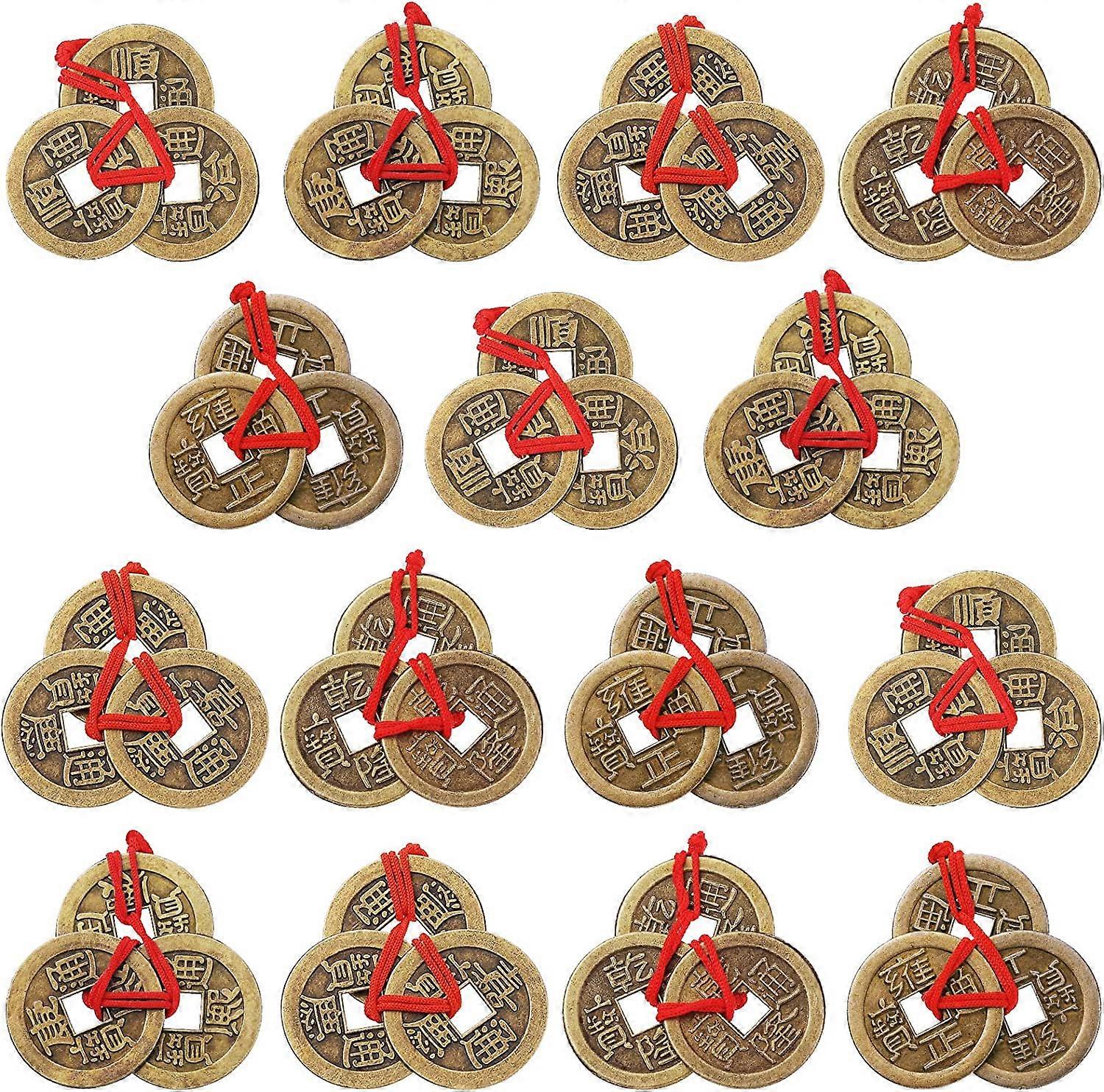 Chinese Fortune Coins Feng Shui Coins I-Ching Coins Traditional Coins with Red String for Wealth and Success, 5 Styles (15)
