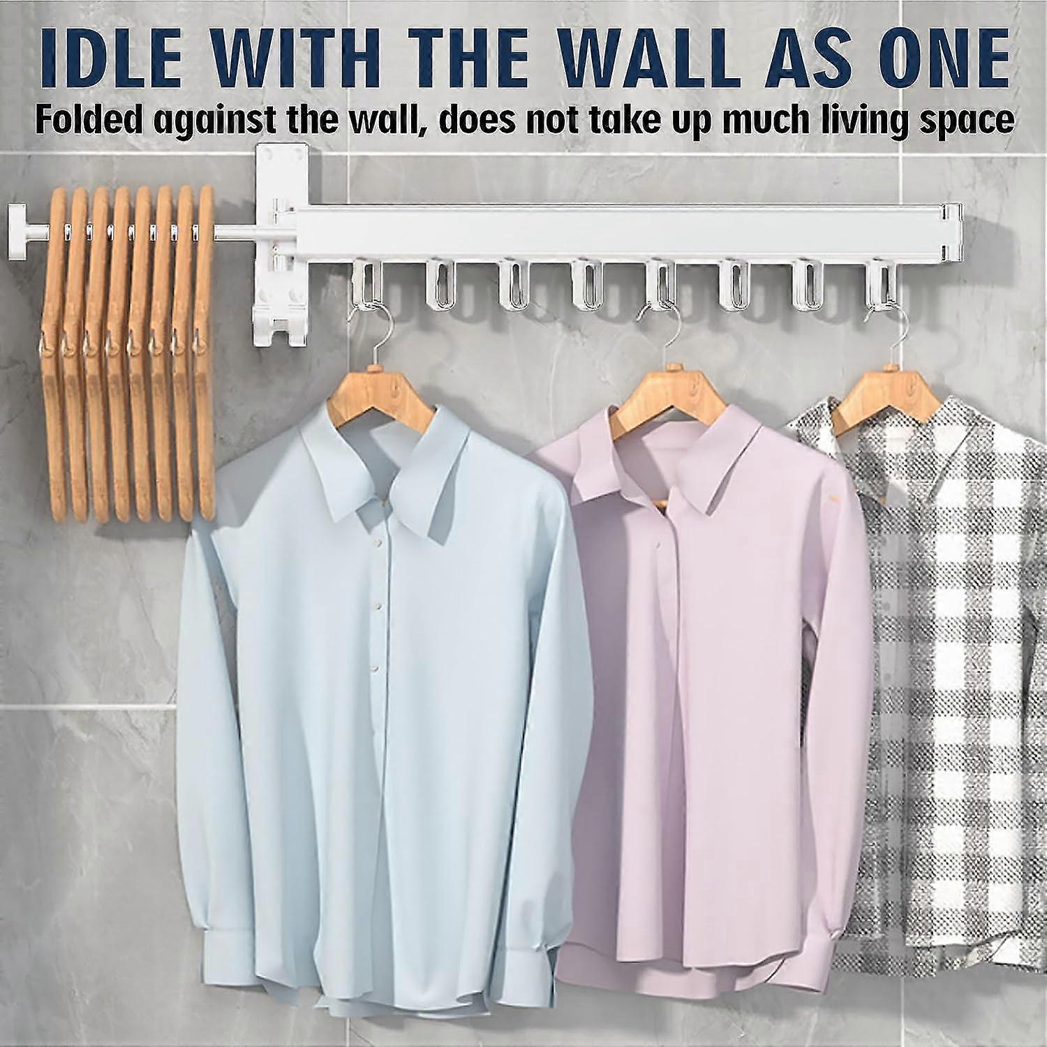 Clothes Drying Rack Wall Mounted, Retractable Garment Rack with Hooks ...