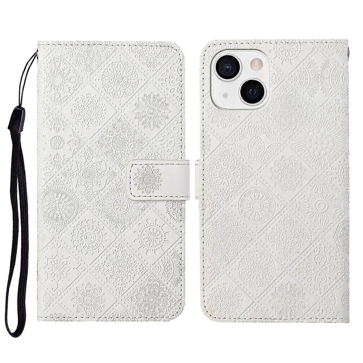 For iPhone 14 Plus Ethnic Style Embossed Pattern Leather Phone Case