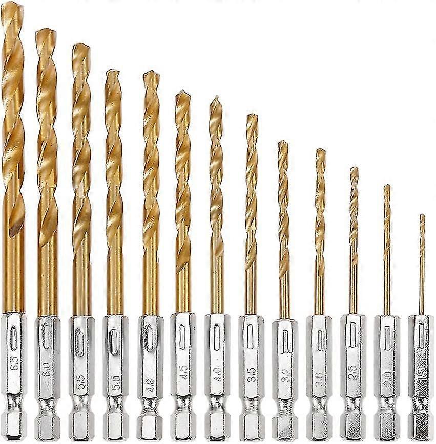Titanium Coated Steel High Speed Drill Bit Set 1/4 Hex Shank Hex Drill Bit Set 1.5-6.5mm Twist Drill Bit