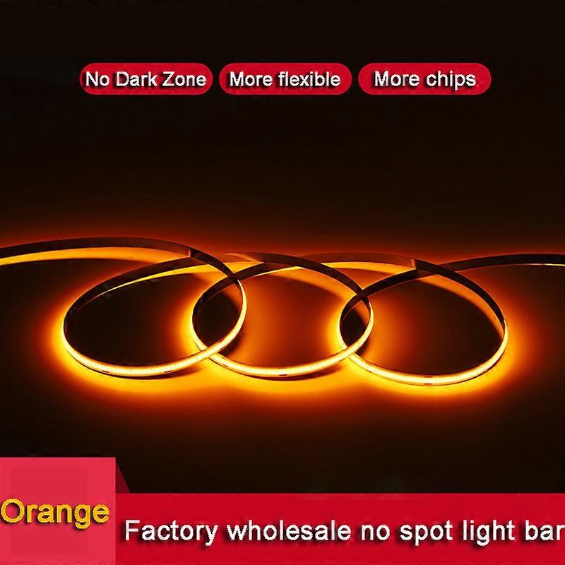 Orange COB LED Tape High Brightness 8mm IP20 Cuttable Flexible COB LED Strip DC12V 24V White Linear Light Bar Tape 5m/Reel