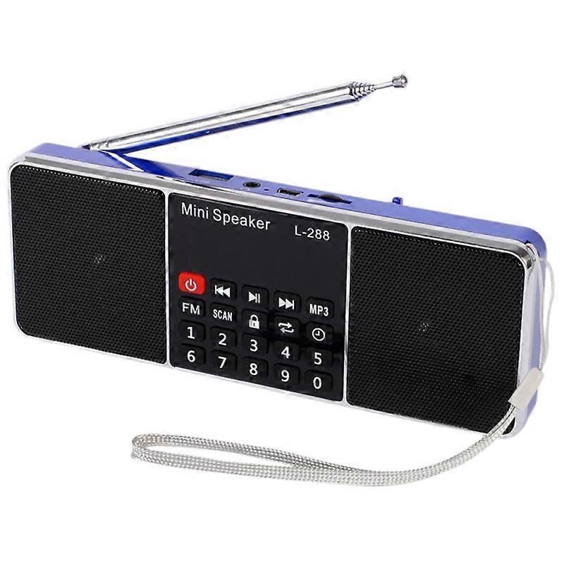 Mini Portable Rechargeable Stereo L-288 FM Radio Speaker LCD Screen Support TF Card USB Disk MP3 Music Player LoudspeakerBlue