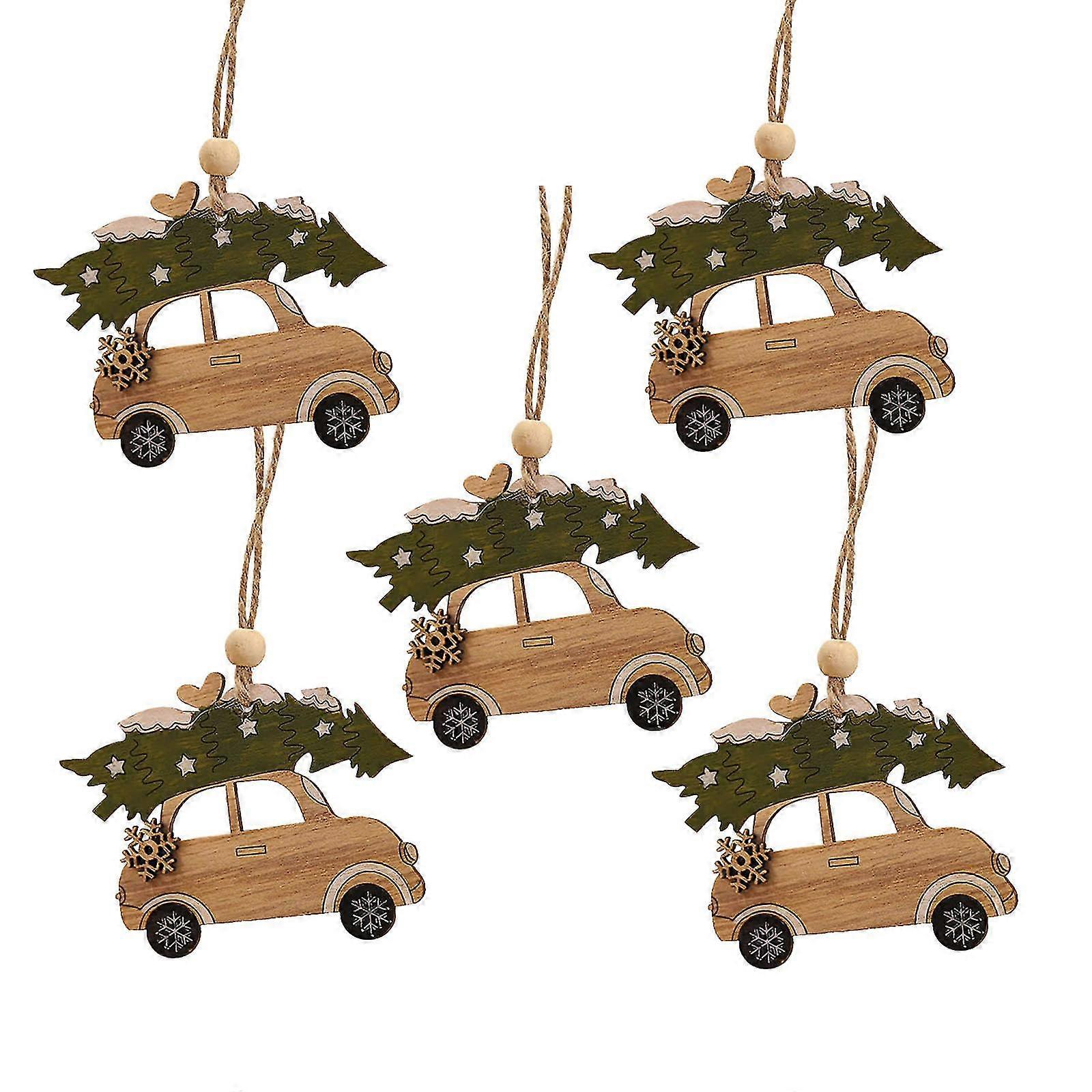 5pc木製ハンギングクリスマスツリーキャビンエルクカーオーナメントクリスマスパーティーホームインテリア