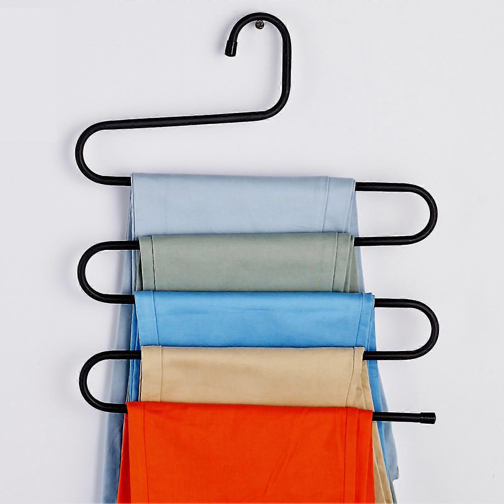 S Shape Pants Hanger Rack - 5 Tier Space Saving Multifunctional Wardrobe Organizer (Coffee)