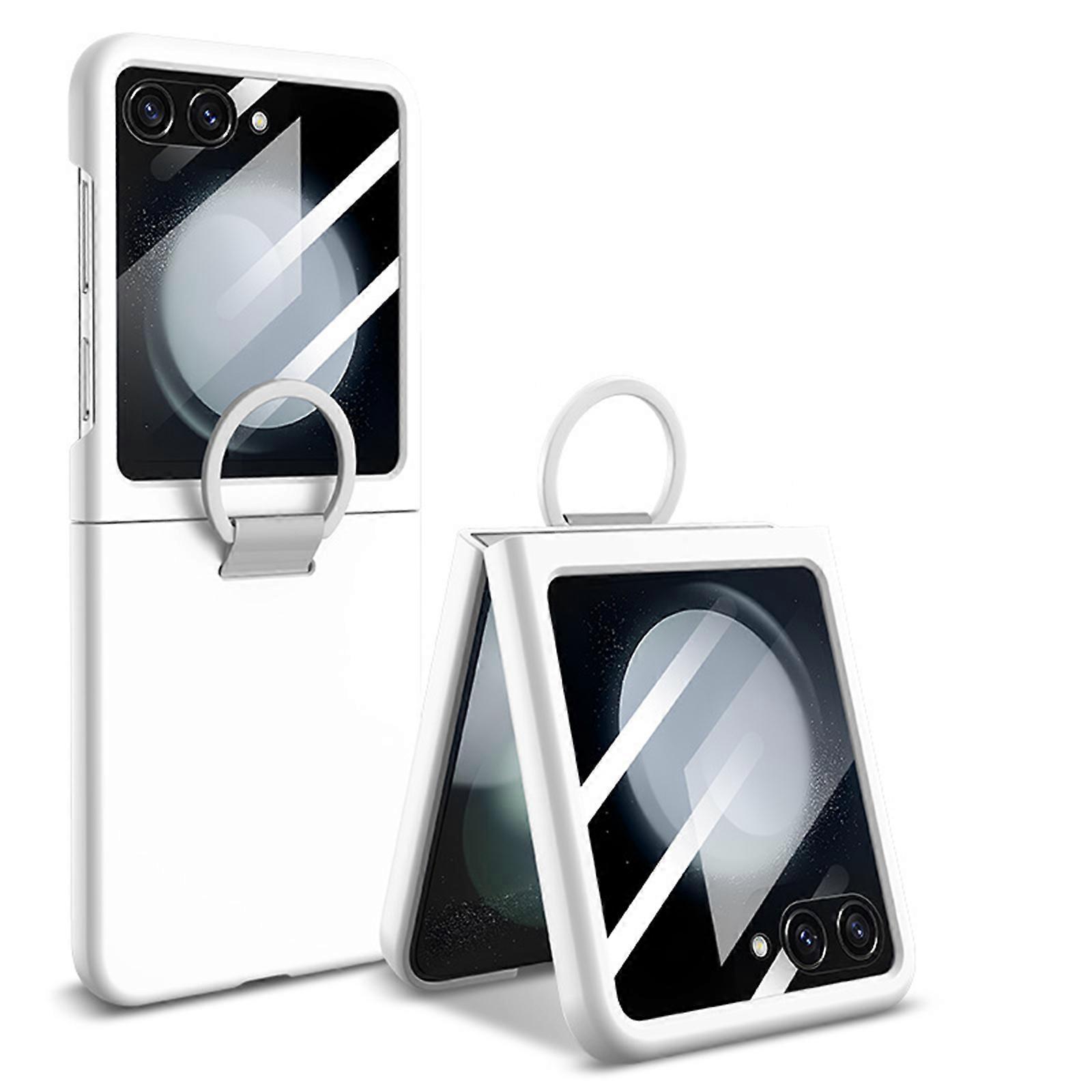 Ring Holder Case for Samsung Galaxy Z Flip 6, Big Screen with Tempered Film Protection Skin Feel Fold Cover for Z Flip 6