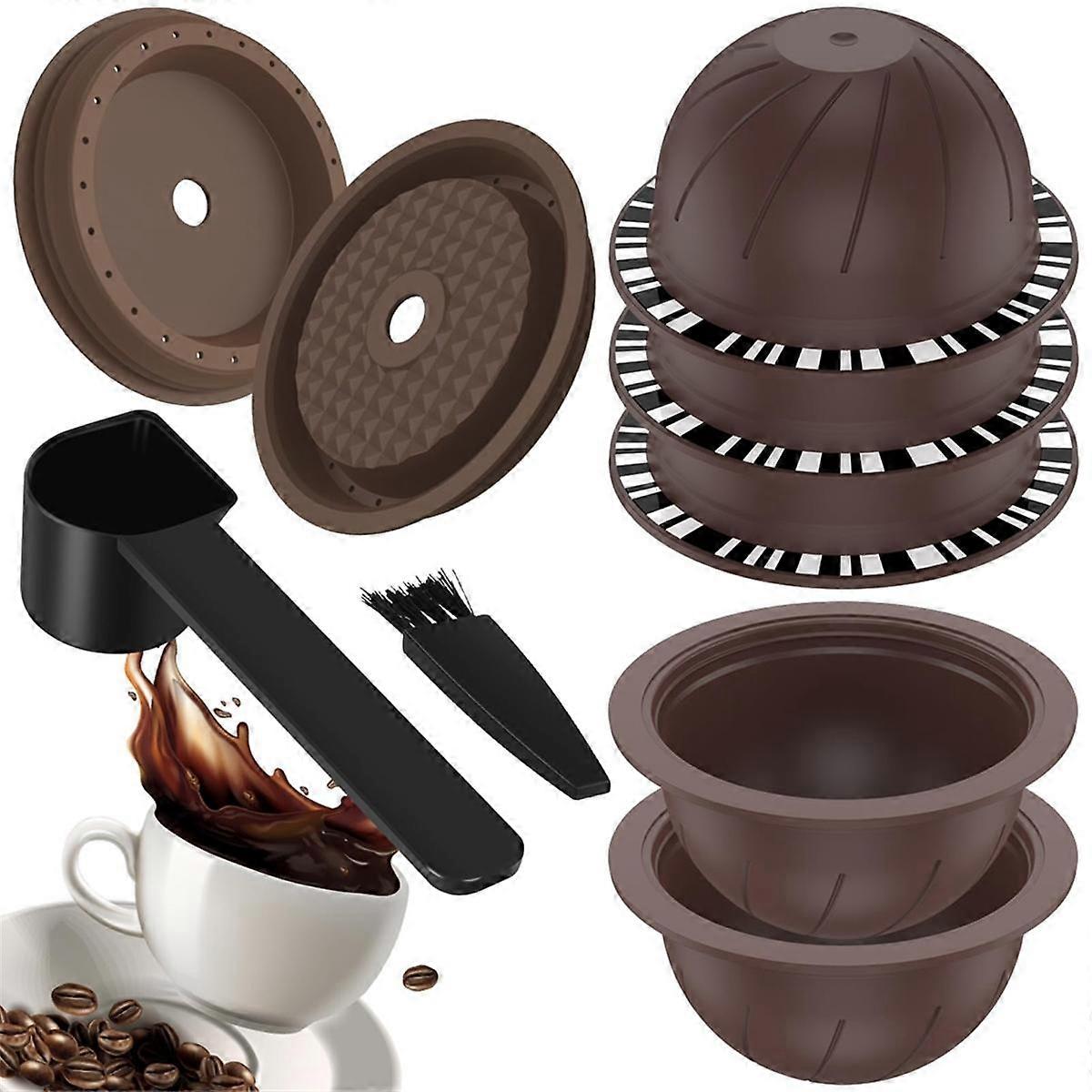 5 Cialde Vertuo riutilizzabili per macchina Nespresso, capsula di caffè con 2 coperchi in silicone, 1 cucchiaio e pennello, (150 ml)