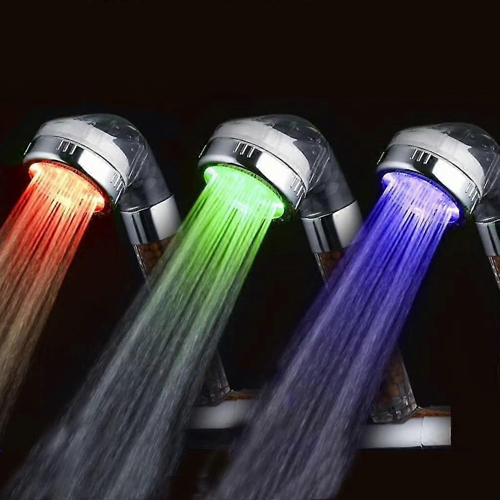 Led Hand Shower Water-saving Shower Head Temperature 3 Color Changing Shower Head With Fliter - Large