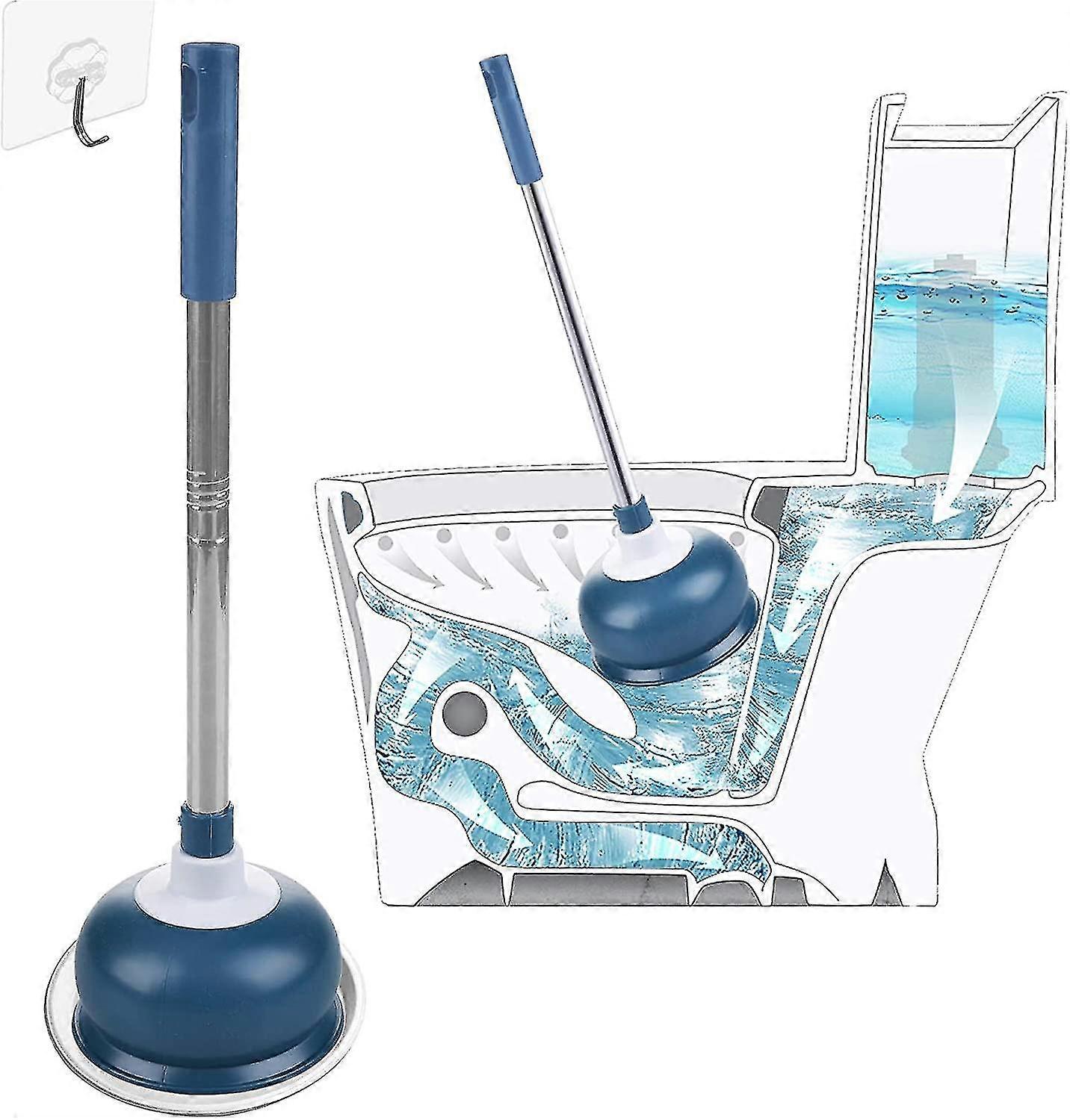 Suction Cup Clog Remover - Drain Clog Remover With Stand, Toilet Clog Remover Tool - Strong Suction, Blue