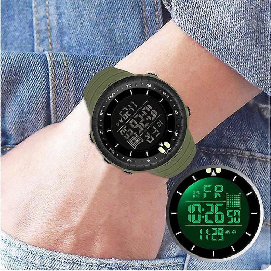Orologio digitale sportivo da uomo, impermeabile, con LED, elettronico, militare, con sveglia, cronometro, calendario, datario, colore rosso