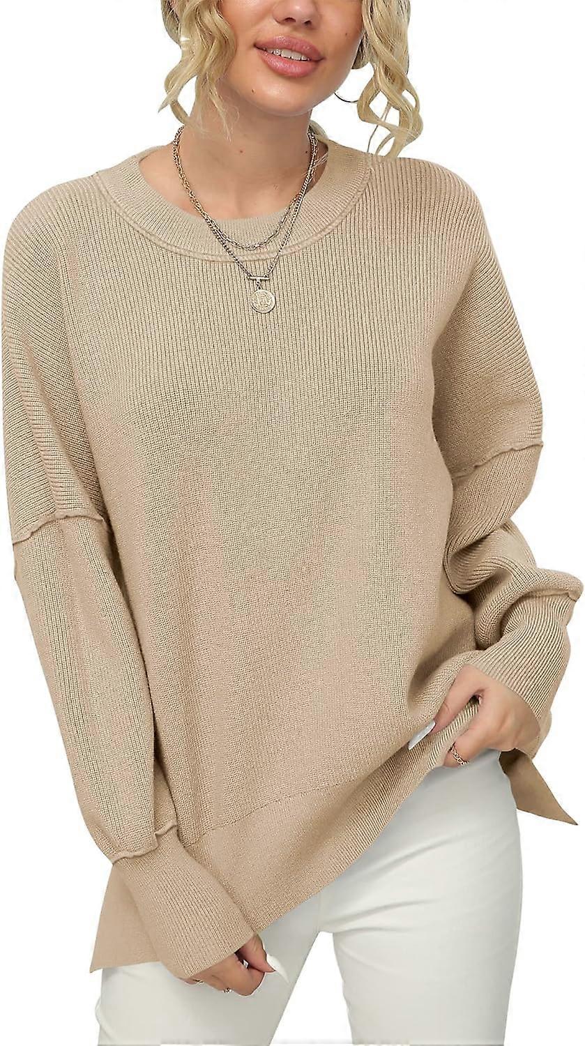 Women's Crewneck Batwing Sleeve Oversized Ribbed Knit Pullover Sweater Top