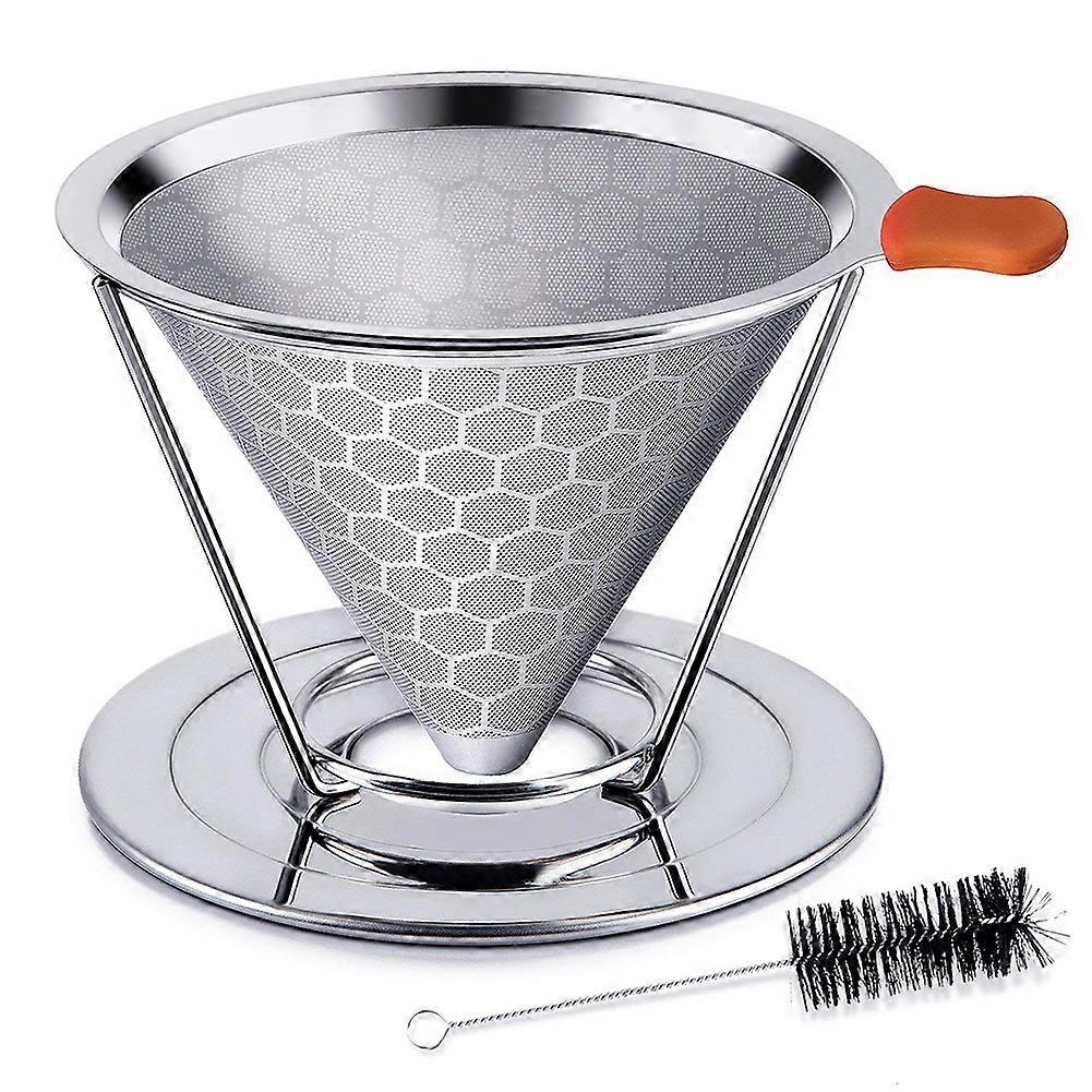 Honeycombed Stainless Steel Coffee Filter Reusable Pour Over Dripper Brush Cup