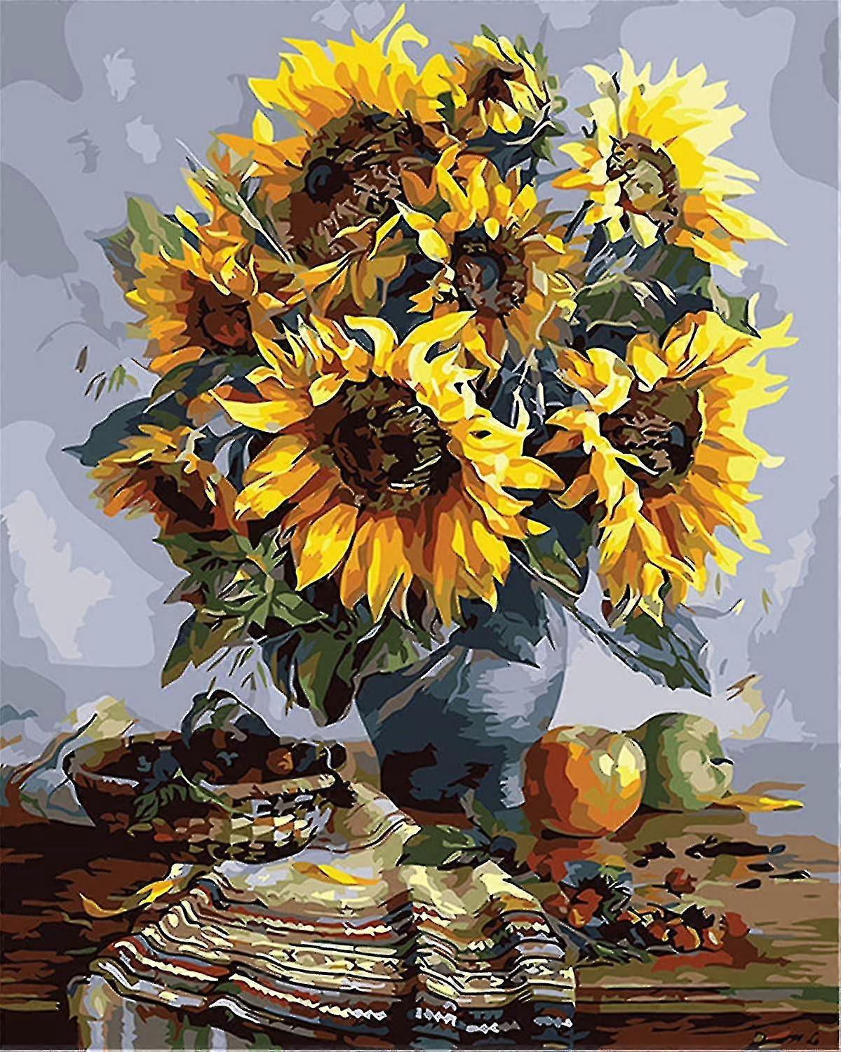 New Paint By Numbers 16x20" For Adults, Kids Linen Canvas - Sunflower Blessings (with Frame)