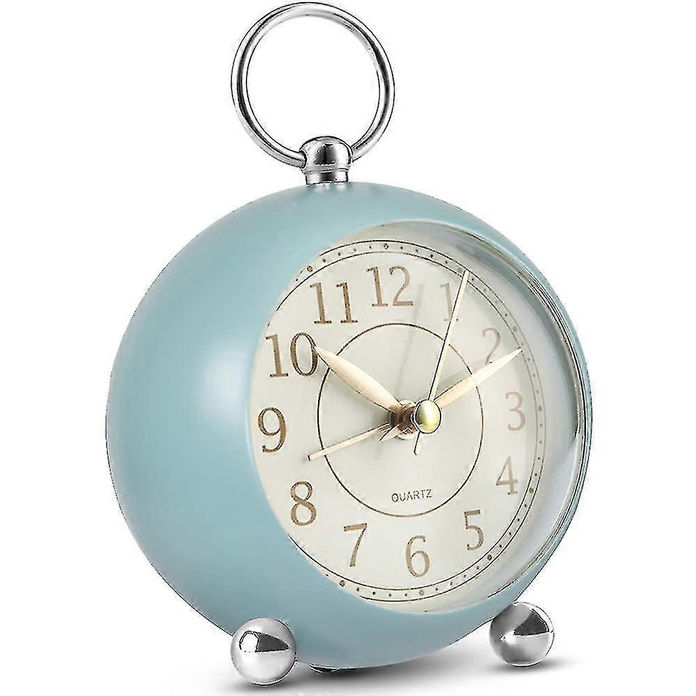 Silent Bedside Clock Blue Battery Operated Non Ticking Desk Clock Analogue Alarm Clock Bedroom Retro Alarm Clock