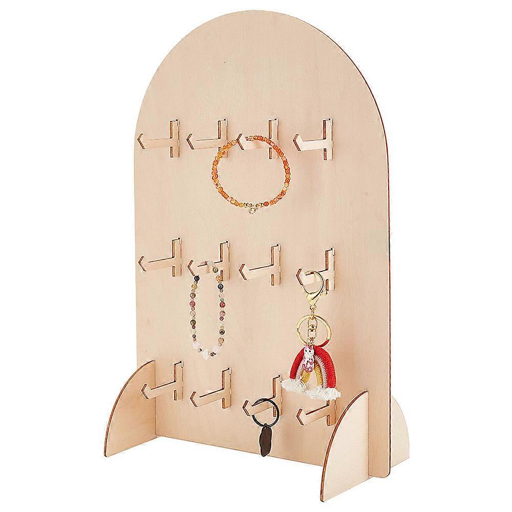 Pegboard Display Stand Large Arch Shaped Wood Bracelet Display Stands Tabletop Jewelry Organizer Holder with 12 Hooks for Earring Cards Necklaces Keyc