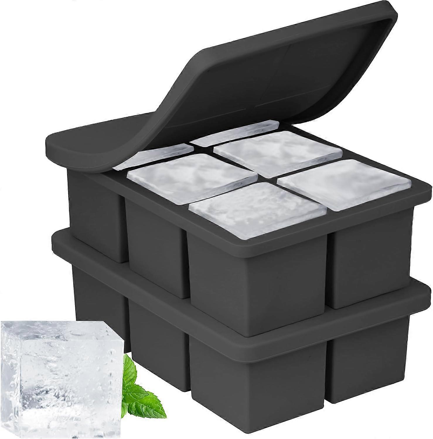 Large Ice Cube Tray - 2 Pcs Silicone Ice Cube Trays for Whiskey - Huge Ice Cube Maker for Cocktails - 2-Inch Big Square Ice Trays for Freezing - Huge