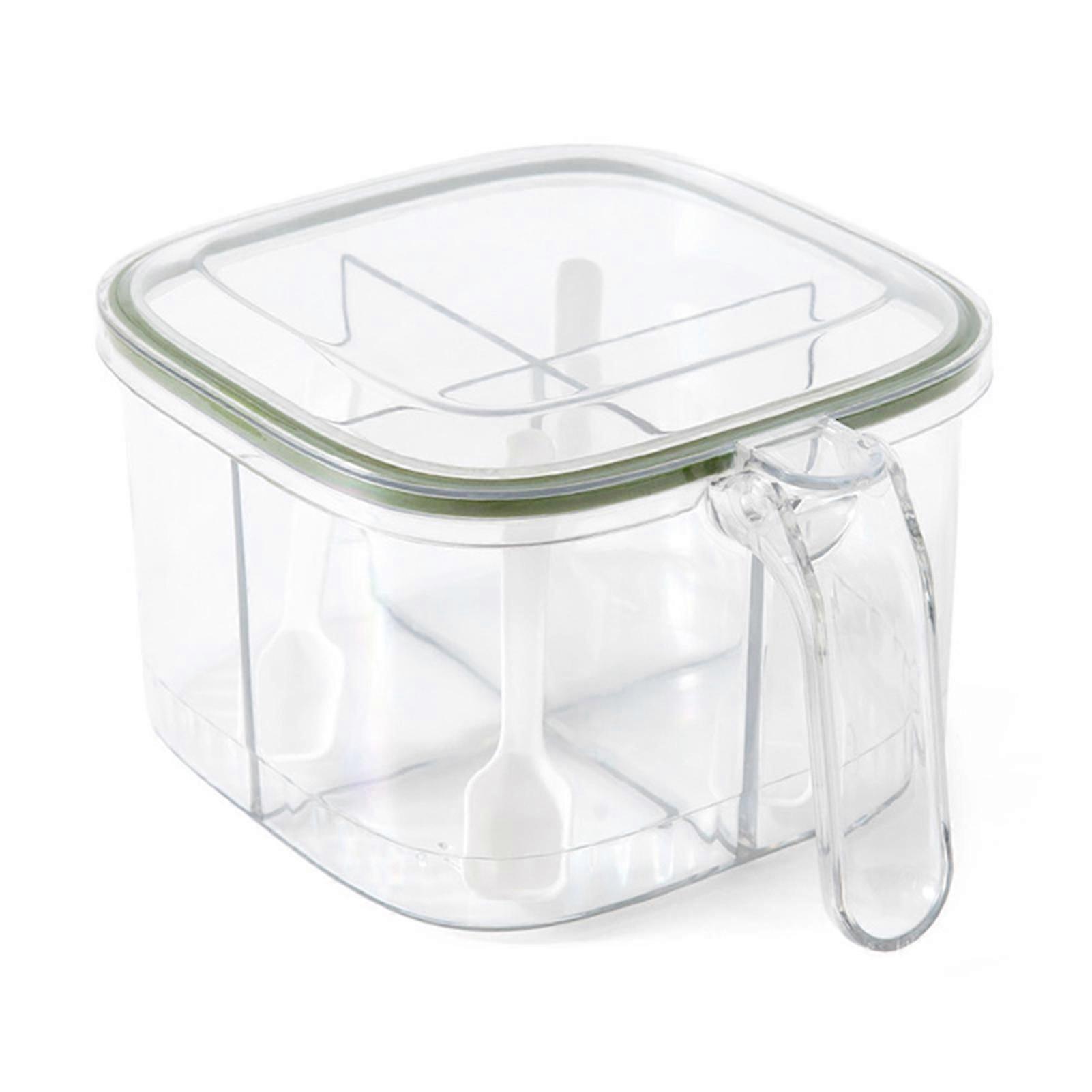 One-Piece Spice Storage Box with Spoon Moisture-proof 4-Grid Seasoning Bottle