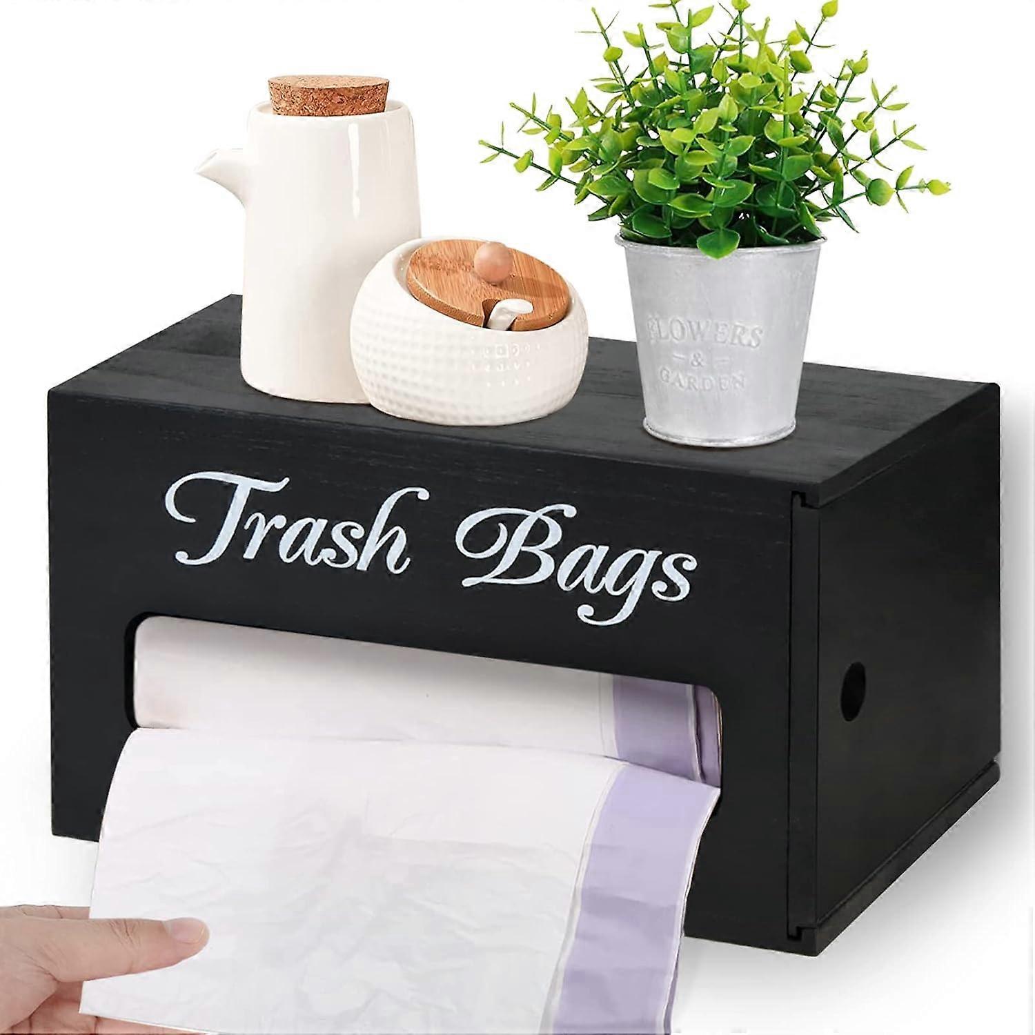 Wooden Trash Bag Holder, Wall Mounted Design, for Kitchen Organization