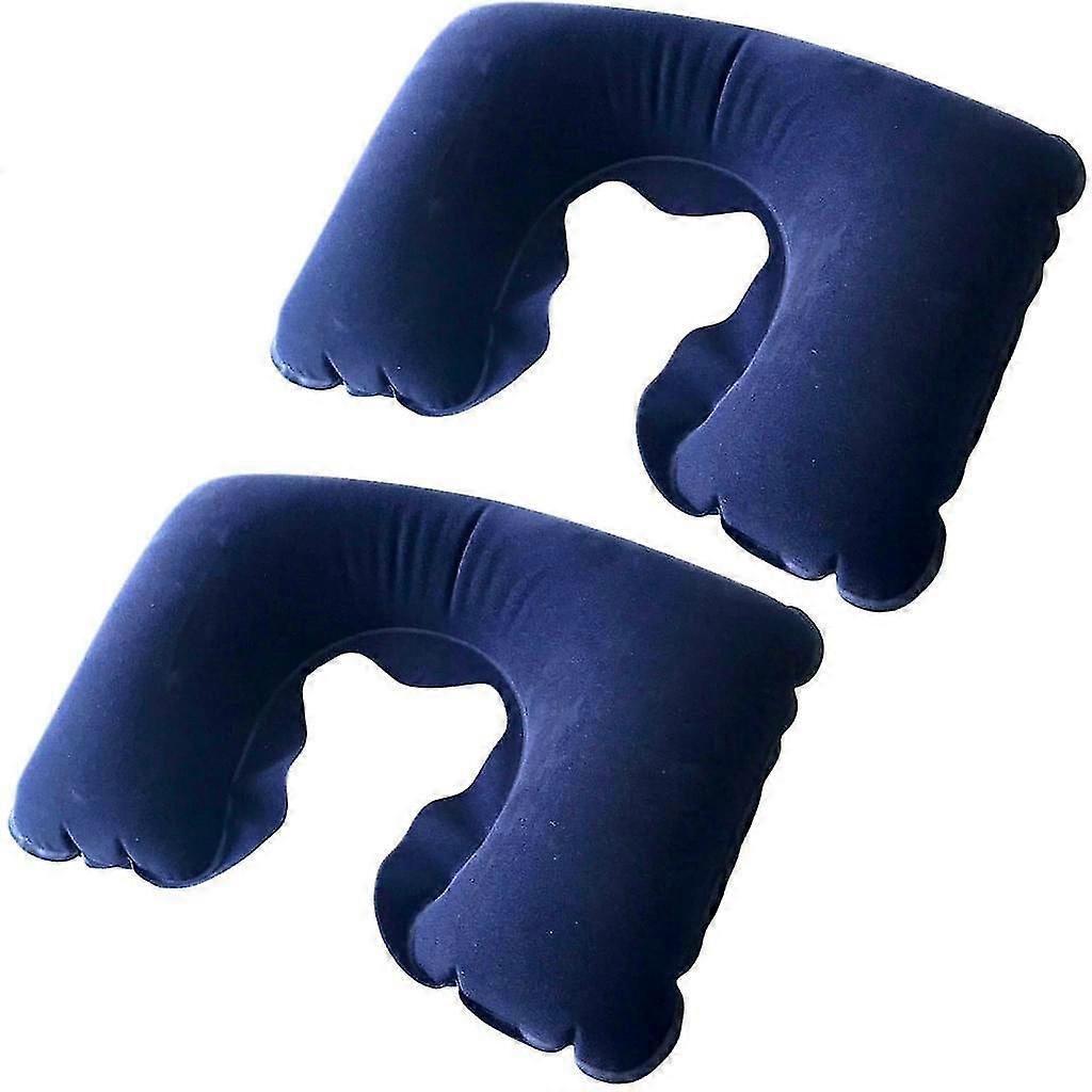 Com-four 2x Inflatable Ne Support Pillow - Practical Ne Cushion To Inflate - Ideal Travel Pillow For On The Go (2 Pieces - Blue),8460