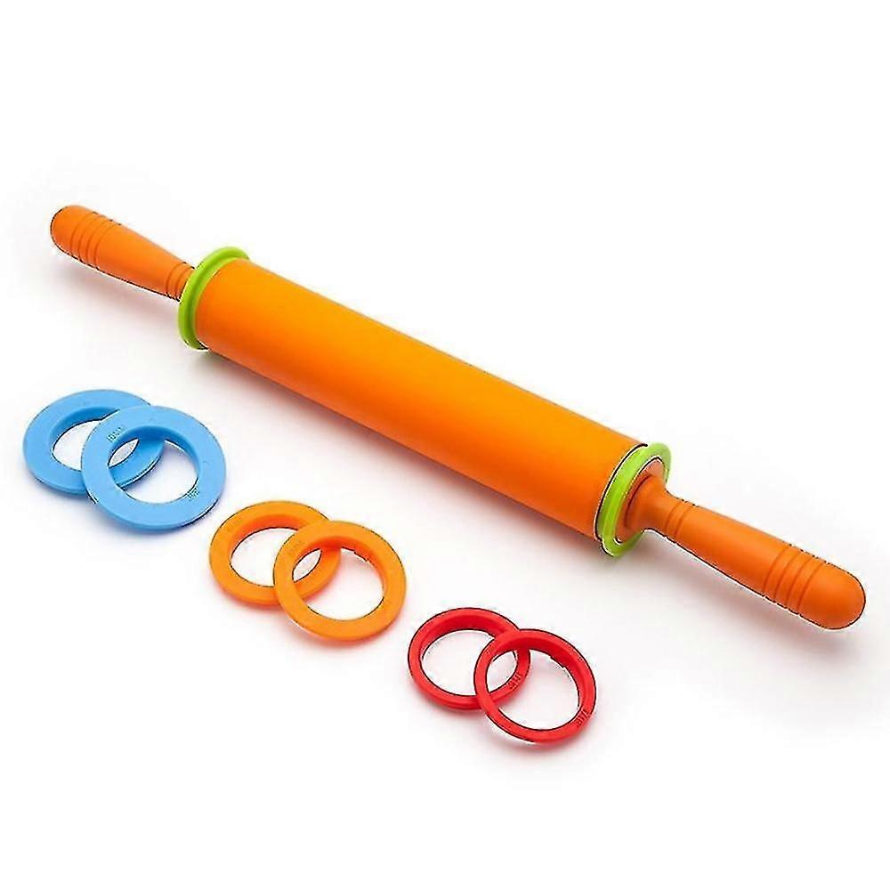 Non-stick Silicone Rolling Pin Dough Roller With Adjustable Thickness Rings With 2mm 3mm 6mm And 10