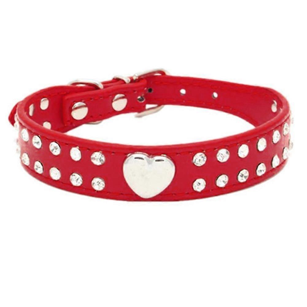 2 Row Rhinestone Shiny Heart Rivet Leather Dog Strap Dog Collar For Small Size