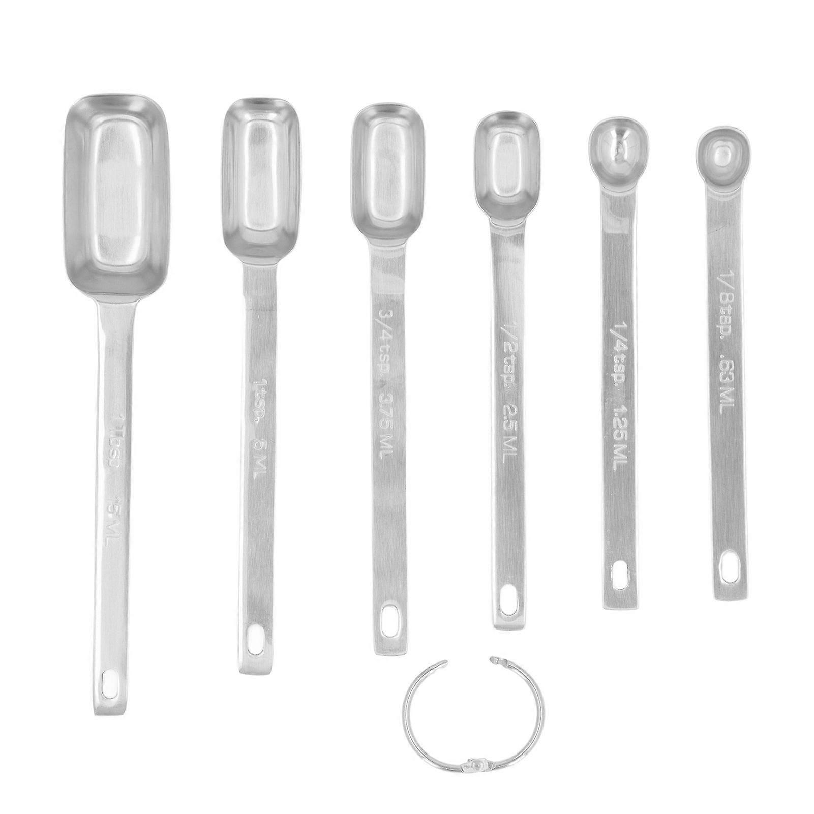 6PCS Rectangle Measuring Spoon Set Stainless Steel Accurate Clear Marking Easy to Clean with Buckle Cooking Utensils for Kitchen