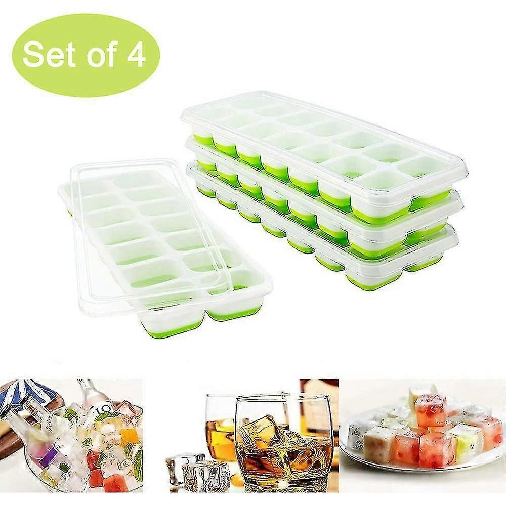 Ice Cube Trays 4 Pack, Easy-release And Flexible Trays With Spill-resistant Removable Lid, Stackable Durable And Dishwasher Safe
