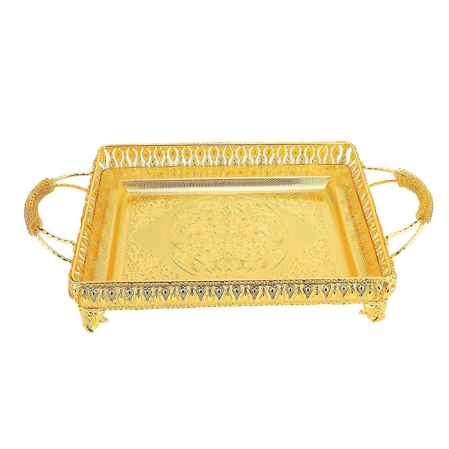 Metal Serving Tray for Food Snack Fruit European Style Rectangle Party Decorative Platter Gold