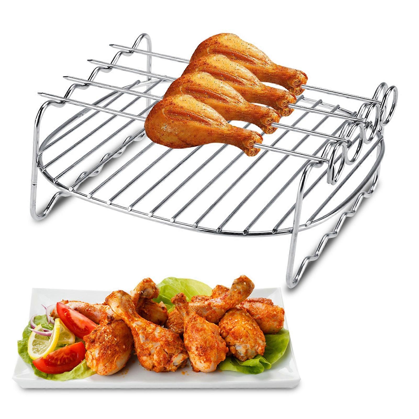 Double Layer Stainless Steel Skewers Tray 16.7x16.5x7cm Silver