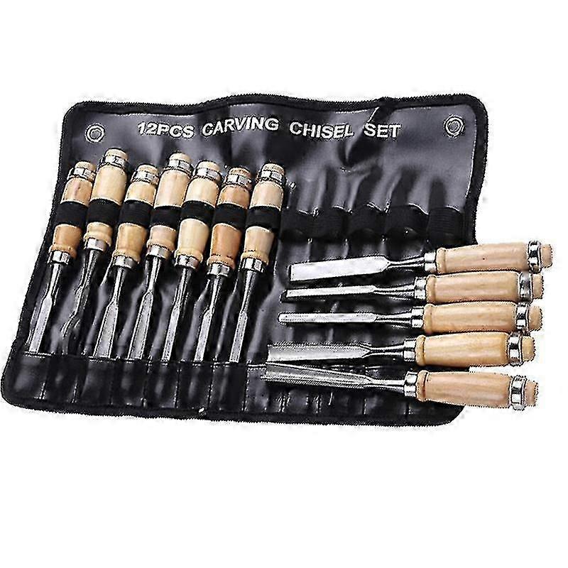 Professional Wood Chisel Set, Carpentry Woodworking Tool Scratches Hand Chisel Tool With Wooden Handles And Storage Case (12 Piece Set)