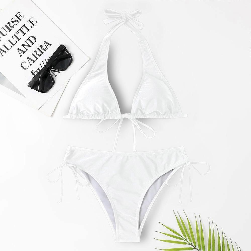 Beach Holiday Swimwear Strappy Bikini Sexy Solid Colour Separate Swimwear Set