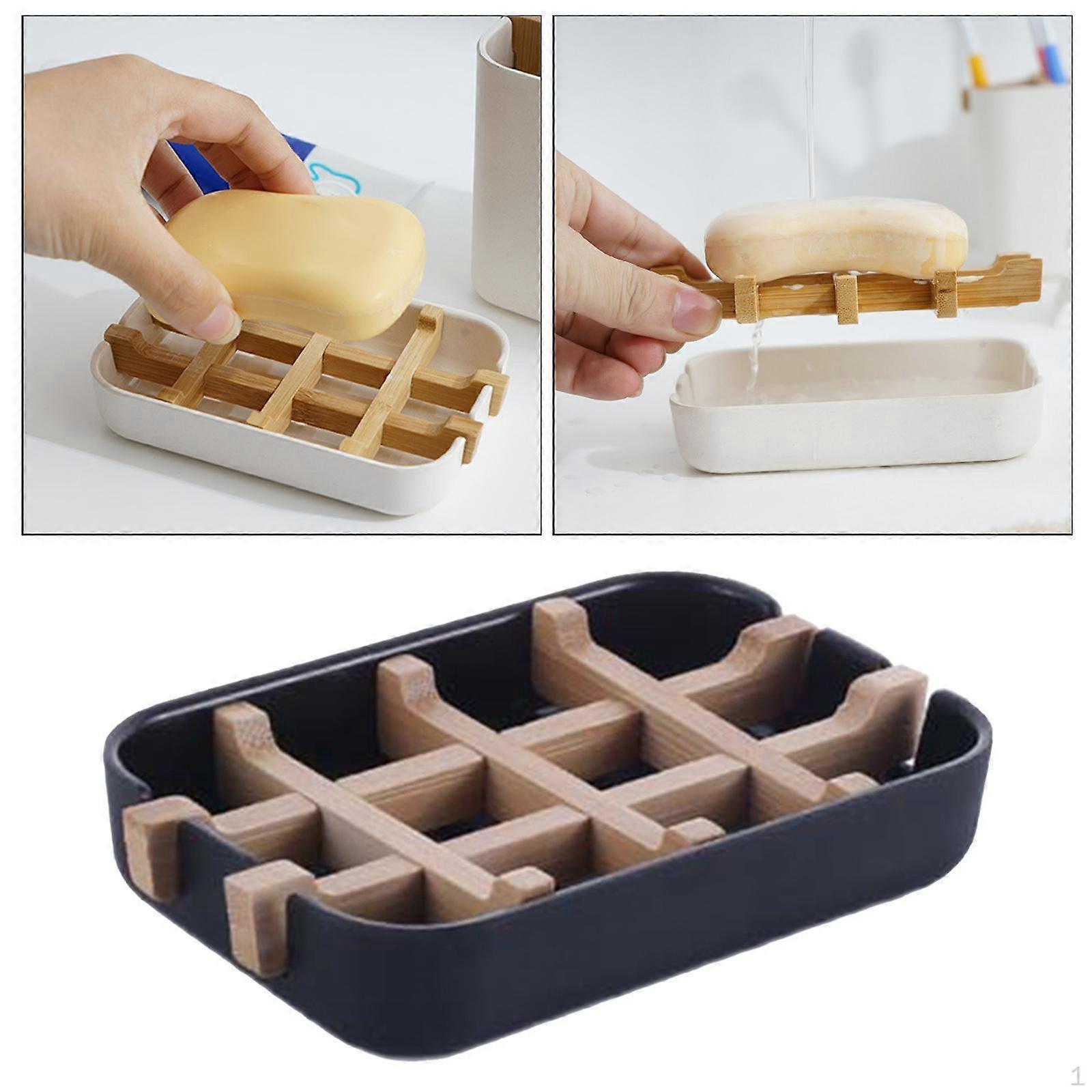 Bamboo Soap Dishes with Drain Tray for Bathroom