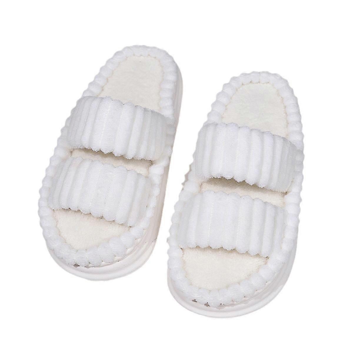 35-36:Women's Double Straps Plush Slippers, Solid Color Open Toe Non Slip Comfy Slides Shoes, Fashion Indoor Platform Slippers_Gift Of G