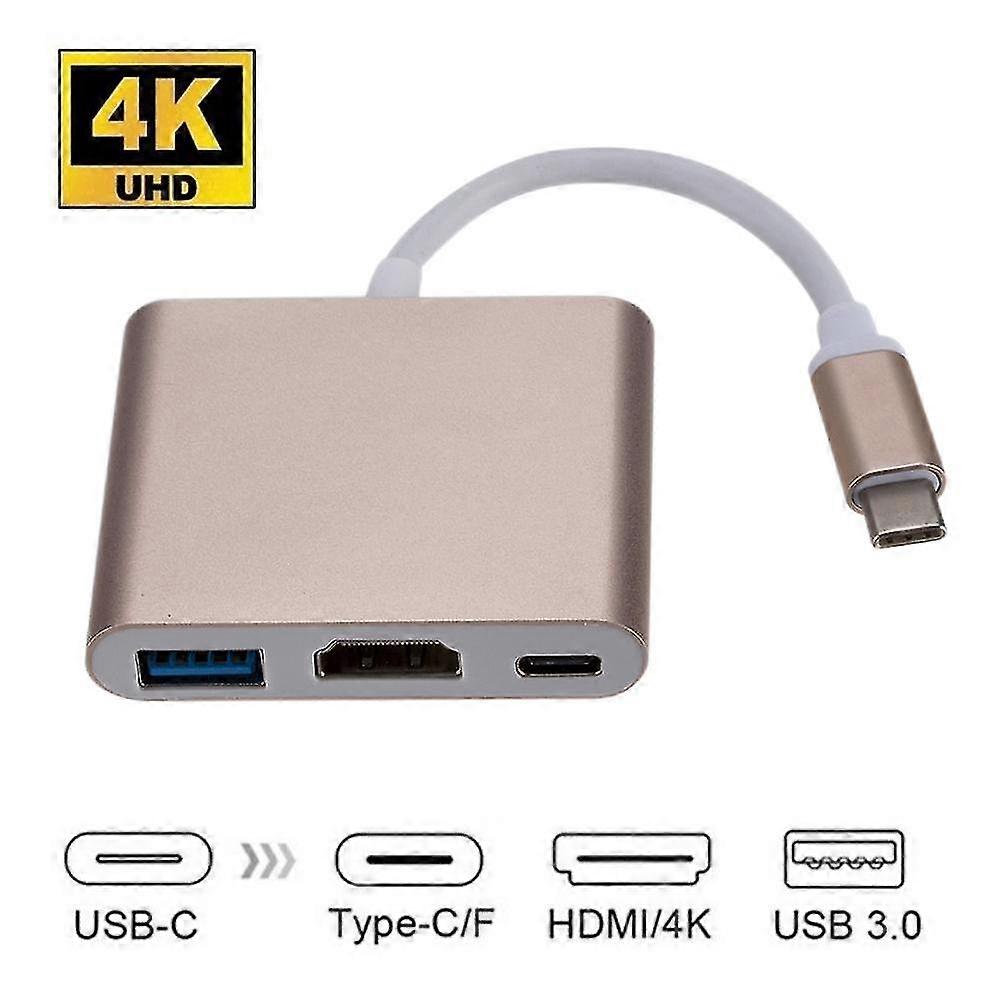 3 في 1 محور من النوع C إلى محول HDMI USB 3.0 4K / محول غلاف الألومنيوم محول محور USB C 3.1