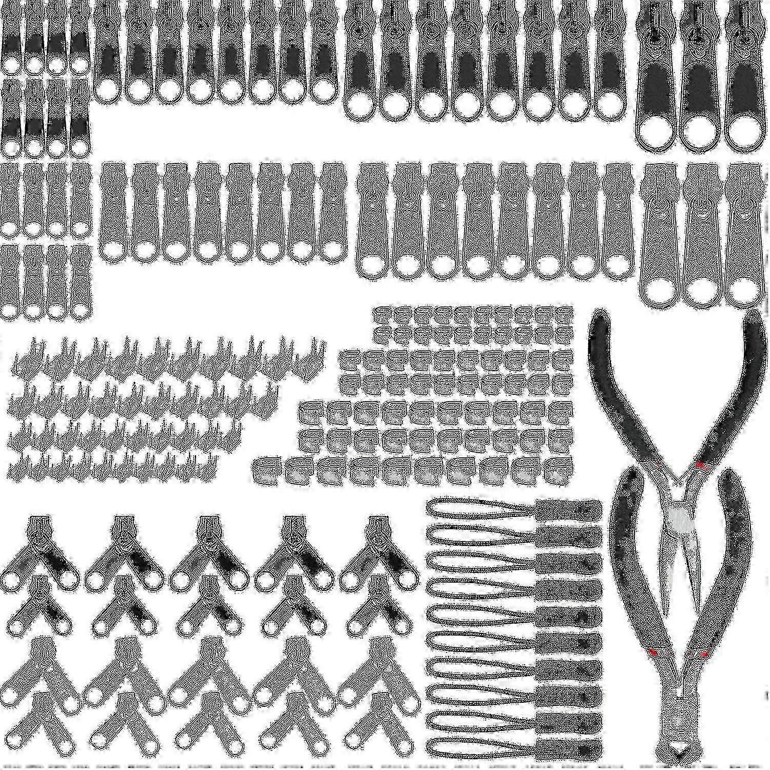 Kit de Reparo de Zíper 197 Pcs, Substituição de Zíper Deslizante com 2 Mini Alicates, Para Vestuário, Bolsa, Jaquetas, Tendas, Bagagem - Ja