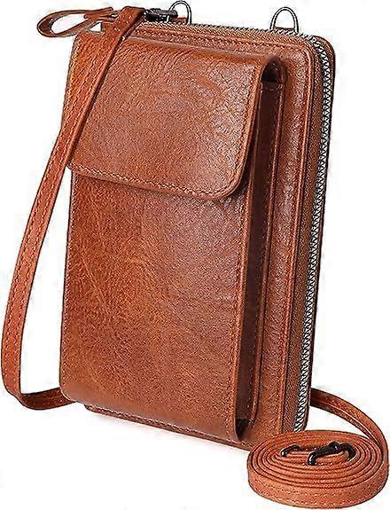 حقائب كروس بودي صغيرة للنساء بو الجلود الهاتف الخليوي محفظة محفظة مع فتحات بطاقة الائتمان - بني
